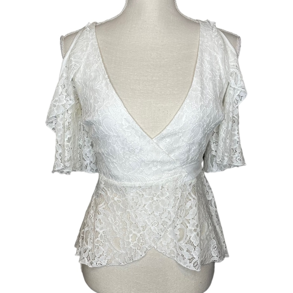 Bebe White Lace Up Cut Out Wrap Blouse Size X-Small NWT